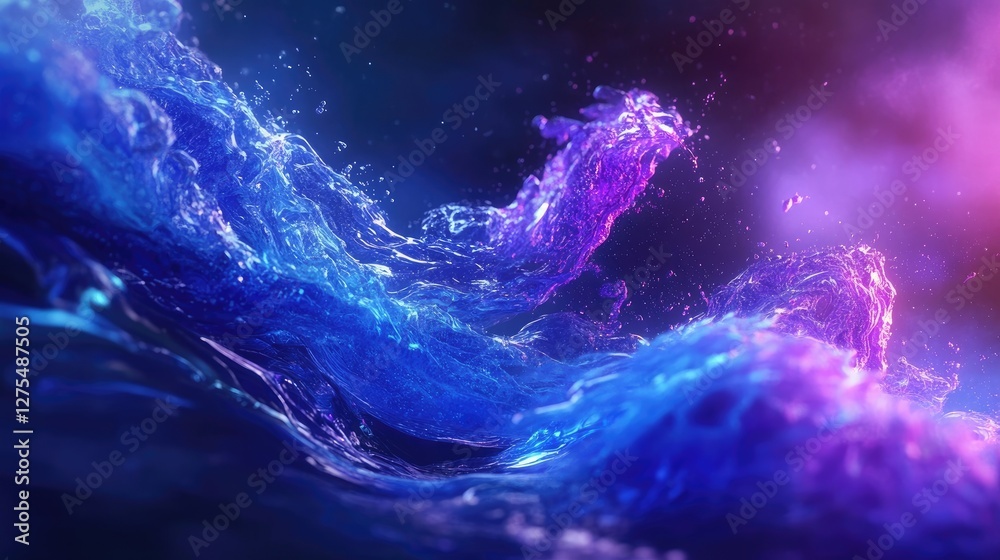 Poster mesmerizing 3d waves in blues and purples, symbolizing the cutting-edge future of technology through