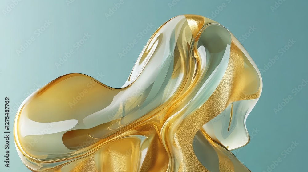 Poster Metallic 3D shapes in fluid motion with gradient colors, creating a captivating and futuristic abstract design with sleek, dynamic textures