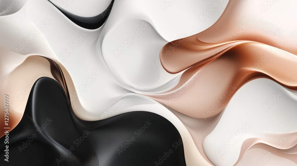 Poster Metallic 3D shapes in fluid motion with gradient colors, creating a captivating and futuristic abstract design with sleek, dynamic textures