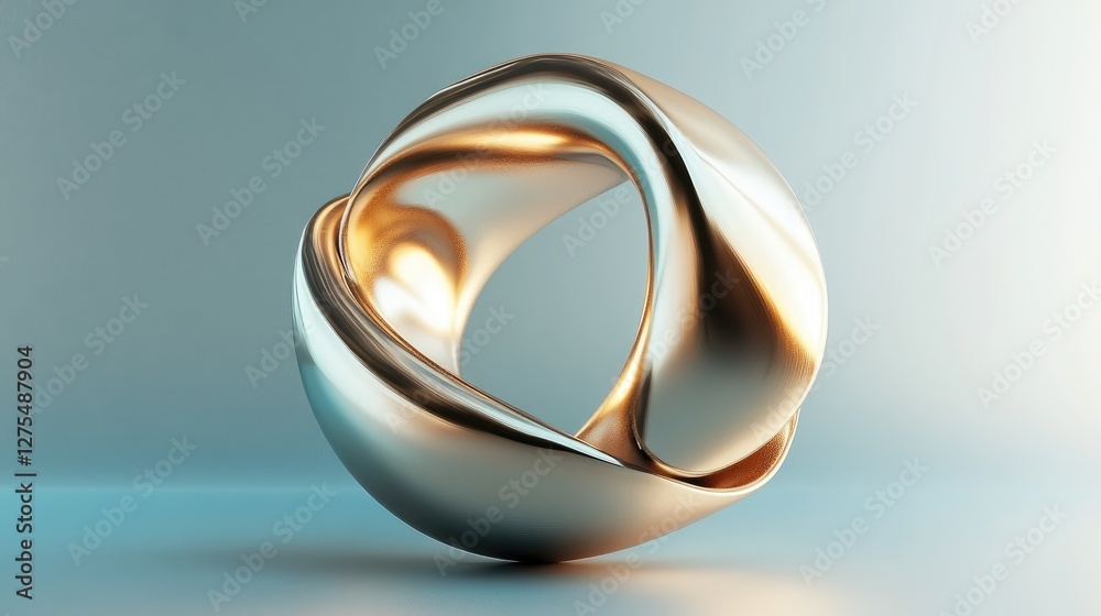 Aufkleber Metallic 3D shapes in fluid motion with gradient colors, creating a captivating and futuristic abstract design with sleek, dynamic textures