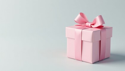 Fototapeta premium Small pink present box on a light gray background, cute gift box, compact gift box