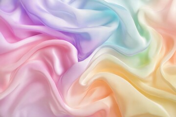 Fototapeta premium Pastel rainbow silk fabric folds, close-up, soft background, textile design