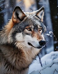 Obraz premium A Wolf in snowy forest