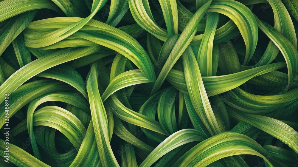 Poster Organic green lines intertwining in an abstract wallpaper, creating a harmonious flow and natural pattern ideal for environmental designs