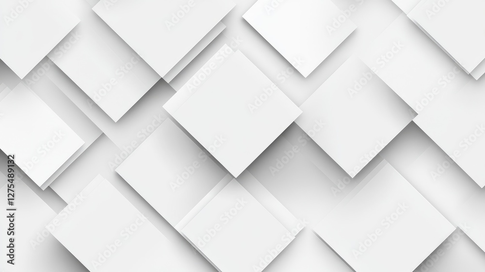 Aufkleber Overlapping 3D white and grey squares in a stylized abstract design, casting subtle shadows for depth and creating a sophisticated, minimalist background