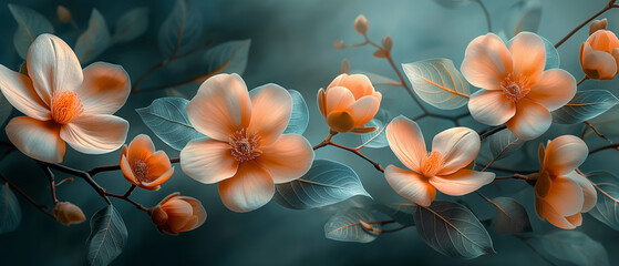 Vibrant wall painting of orchids in bloom. Generative AI