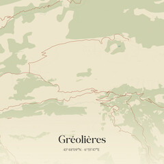 Obraz premium Vintage map of Gréolières, France.