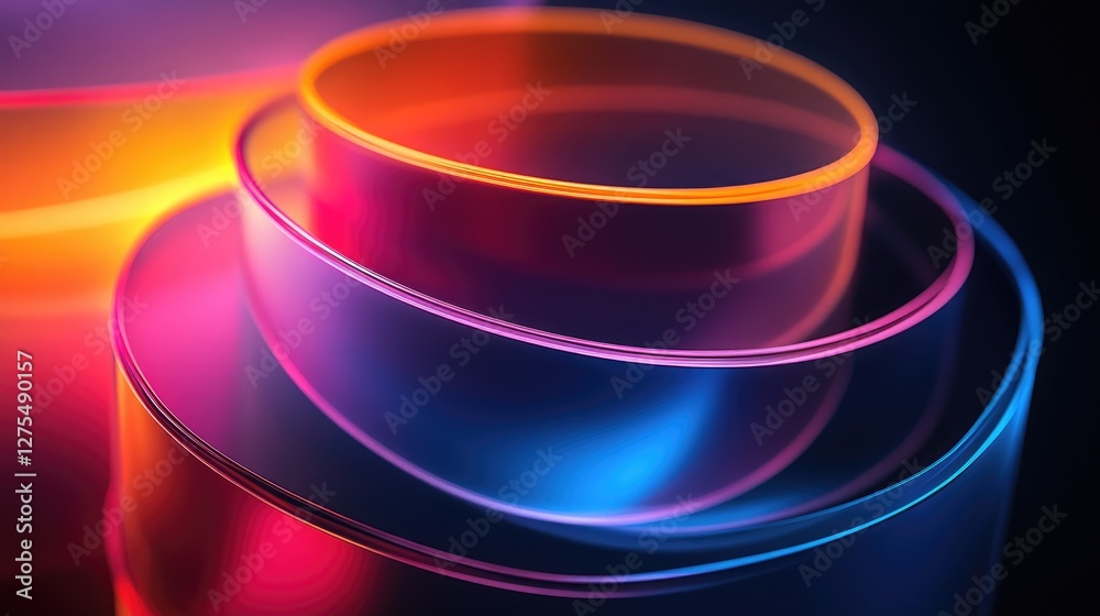 Poster transparent shapes with glowing edges create a layered 3d abstract background, exuding a futuristic 