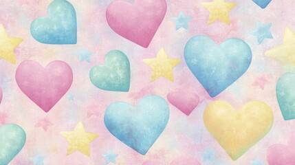 Obraz premium Colorful Heart and Star Patterns on Soft Pastel Background