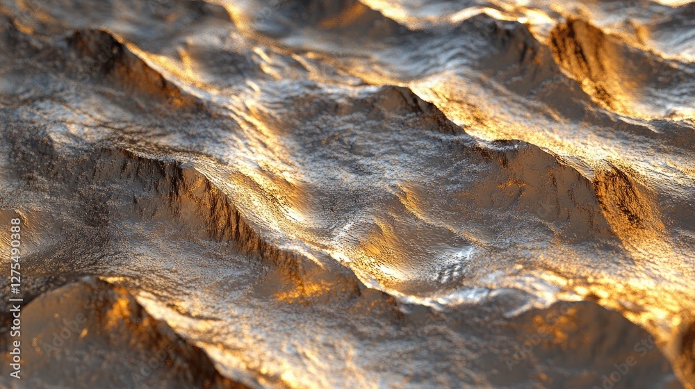 Poster Undulating golden liquid waves in 3D, creating a rich, metallic texture with a gleaming surface that forms an abstract and captivating art piece