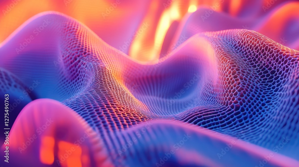 Poster vibrant 3d fractal patterns illuminated by light effects, creating an abstract composition full of d