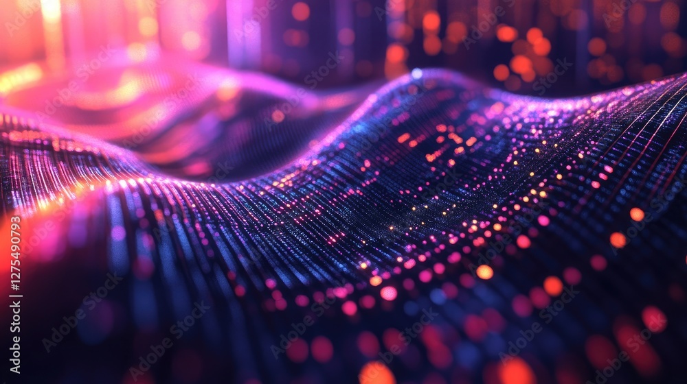 Poster vibrant 3d fractal patterns illuminated by light effects, creating an abstract composition full of d