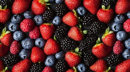 Fototapeta premium Colorful Geometric Layout of Fresh Strawberries and Blueberries