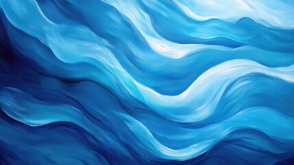 Fototapeta premium Vibrant blue wave-like patterns creating a dynamic, horizontal abstract background with a sense of depth and movement, evoking energy and fluidity