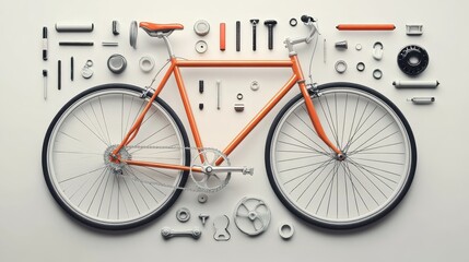 Orange Bicycle Components and Accessories Flat Lay Arrangement