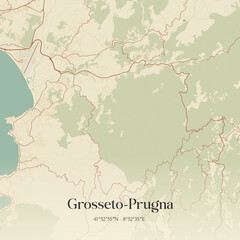 Obraz premium Vintage map of Grosseto-Prugna, France.