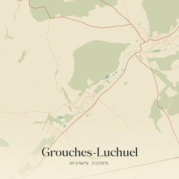 Vintage map of Grouches-Luchuel, France.