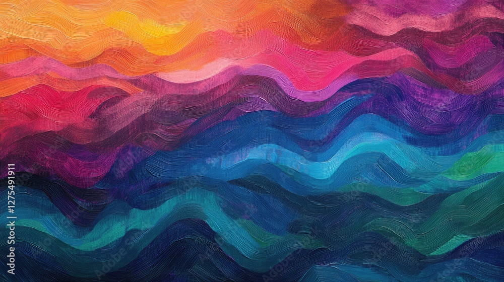 Aufkleber Vibrant multicolor gradient brushstrokes merge seamlessly to form an abstract, wavy texture, creating a colorful and dynamic background