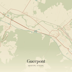 Obraz premium Vintage map of Guerpont, France.