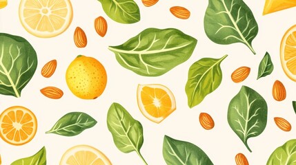 Obraz premium Fresh and Simple Leafy Greens and Citrus Flat Design Elements