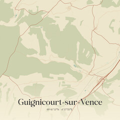 Vintage map of Guignicourt-sur-Vence, France.