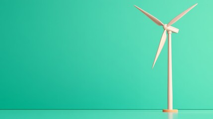 Minimalist Wind Turbine Model Displayed on Smooth Surface Against Vibrant Teal Background