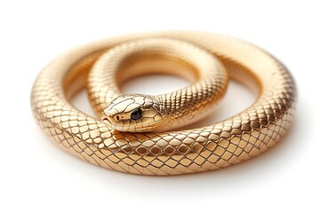 Fototapeta premium Gold Snake Coiled on White Background