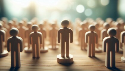 Leadership and Teamwork Concept – Wooden Figures Representing Business Strategy and Management.