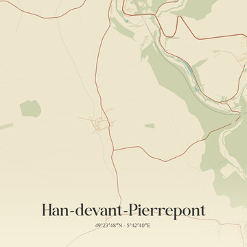 Vintage map of Han-devant-Pierrepont, France.