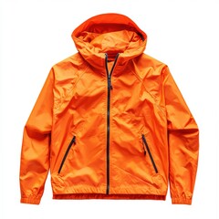 Bright tangerine windbreaker with zip-up closure isolated on white