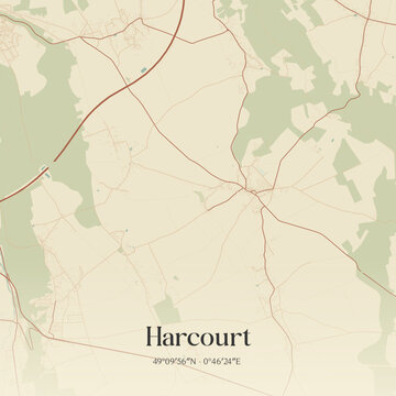 Vintage map of Harcourt, France.