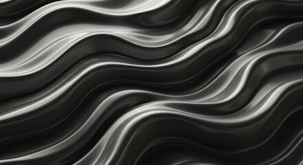 A smooth, liquid metallic surface in silver and black, rippling dynamically.