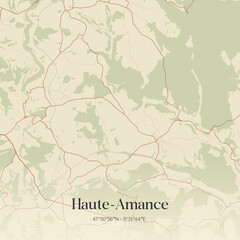 Fototapeta premium Vintage map of Haute-Amance, France.