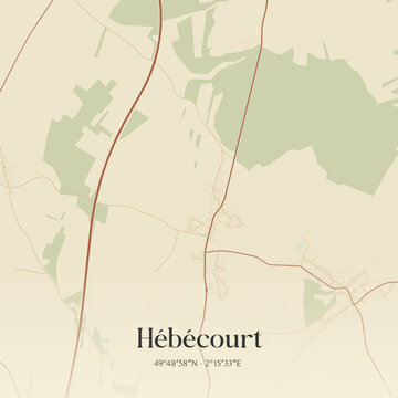 Vintage map of H&eacute;b&eacute;court, France.