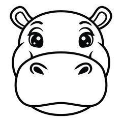 Cute Hippopotamus face line art silhouette vector illustration.