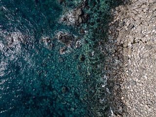 하늘에서 드론으로 촬영한 바다풍경 제주 서귀포시 호근동 돔베낭골