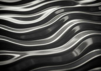 A smooth, liquid metallic surface in silver and black, rippling dynamically.