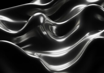Obraz premium A smooth, liquid metallic surface in silver and black, rippling dynamically.
