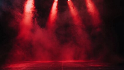Red stage lights smoky backdrop, concert venue