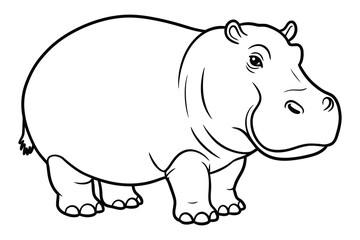 Hippopotamus lien art silhouette vector.
