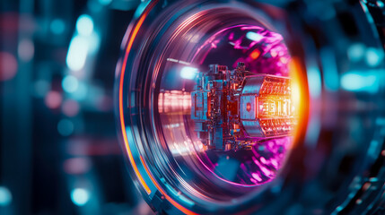 Obraz premium Futuristic Core: Energy Conduit, Central Processing Core in Illuminated Ring, Hi-Tech Equipment