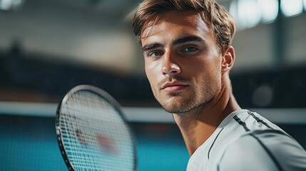 A candid image of a focused player preparing to serve, showcasing the concentration and precision required in a game of badminton.