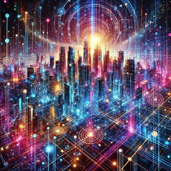 Fototapeta premium Abstract Futuristic Background with Intersecting Laser Lines and Neon Gradients for Presentations