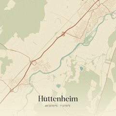 Obraz premium Vintage map of Huttenheim, France.