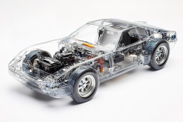 Transparent Car Engine: Automotive Engineering, Mechanics, Parts, Internal Combustion, Detailed View, High-Resolution, Technical Illustration, Auto Repair, Vehicle Design, Engineering Diagram,        