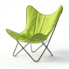 Electric lime green butterfly chair with soft canvas cover isolated on white