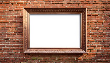 Vintage Frame Mockup against a Rustic Brick Wall Backdrop in an Outdoor Setting, Adding a Touch of Elegance and Retro Charm to Any Interior Design