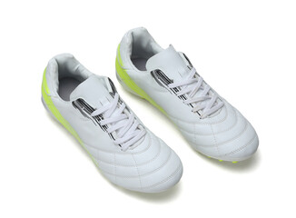white and green striped design football shoes isolated 