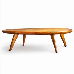 Elegant mid-century wooden coffee table with smooth finish isolated on white