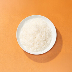 Indian White Rice on a orange background